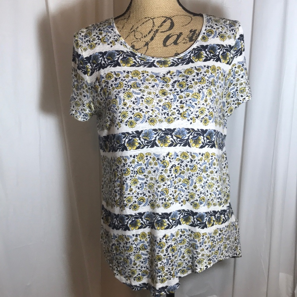 Lucky Brand Floral Button Back Linen T-Shirt Small